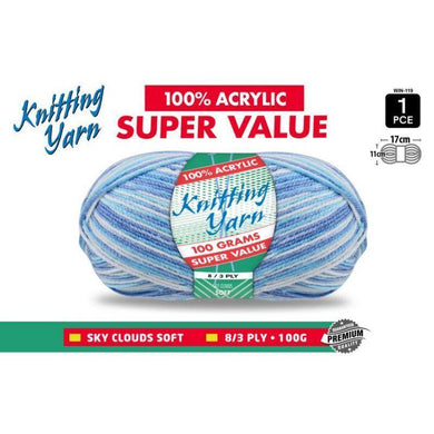 Sky Clouds Knitting Yarn 8 Ply - 100g - The Base Warehouse
