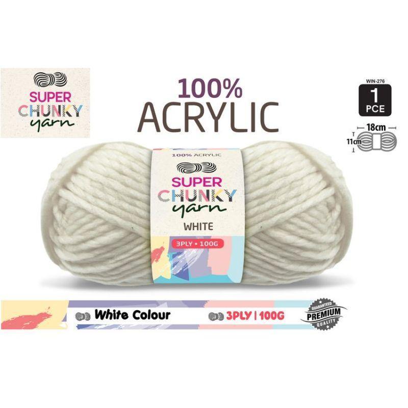 White Super Chunky Knitting Yarn 3 Ply - 100g - The Base Warehouse