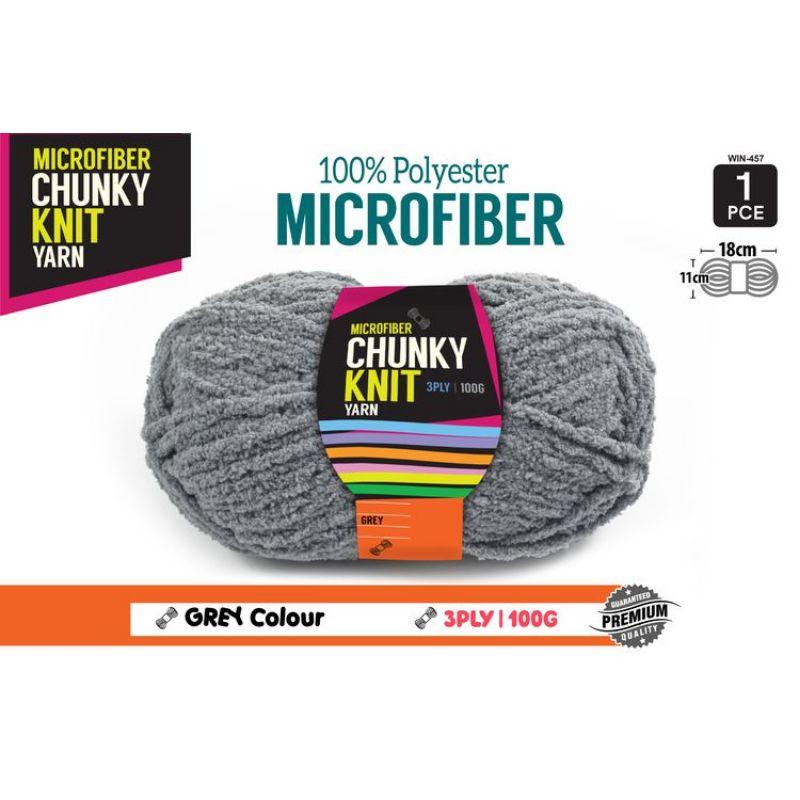 Grey Microfibre Chunky Knitting Yarn 3 Ply - 100g