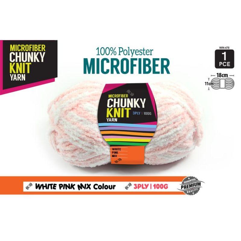 White Pink Mix Chunky Knit Yarn 3 Ply - 100g