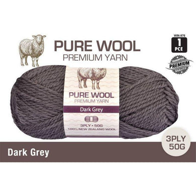 Dark Grey Pure Wool Yarn 3 Ply - 50g - The Base Warehouse