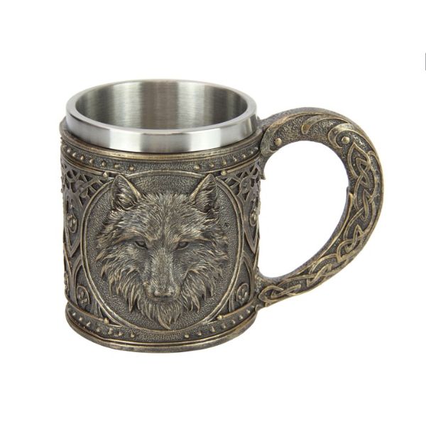Antique Finish Wolf Mug - 16cm