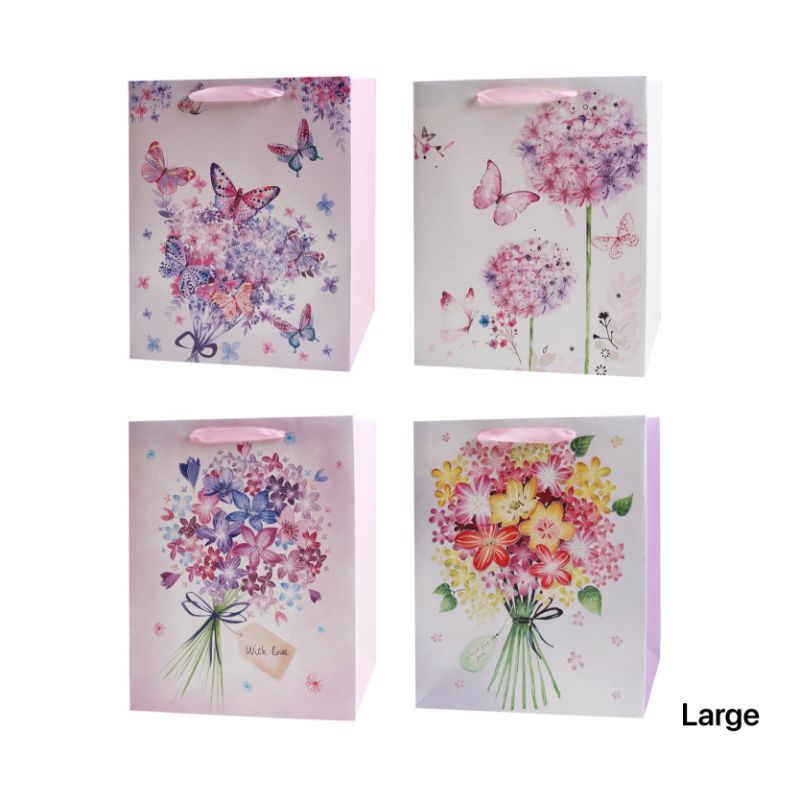 Butterfly & Flower Bouquet Large Gift Bag - 32cm x 26cm x 10cm