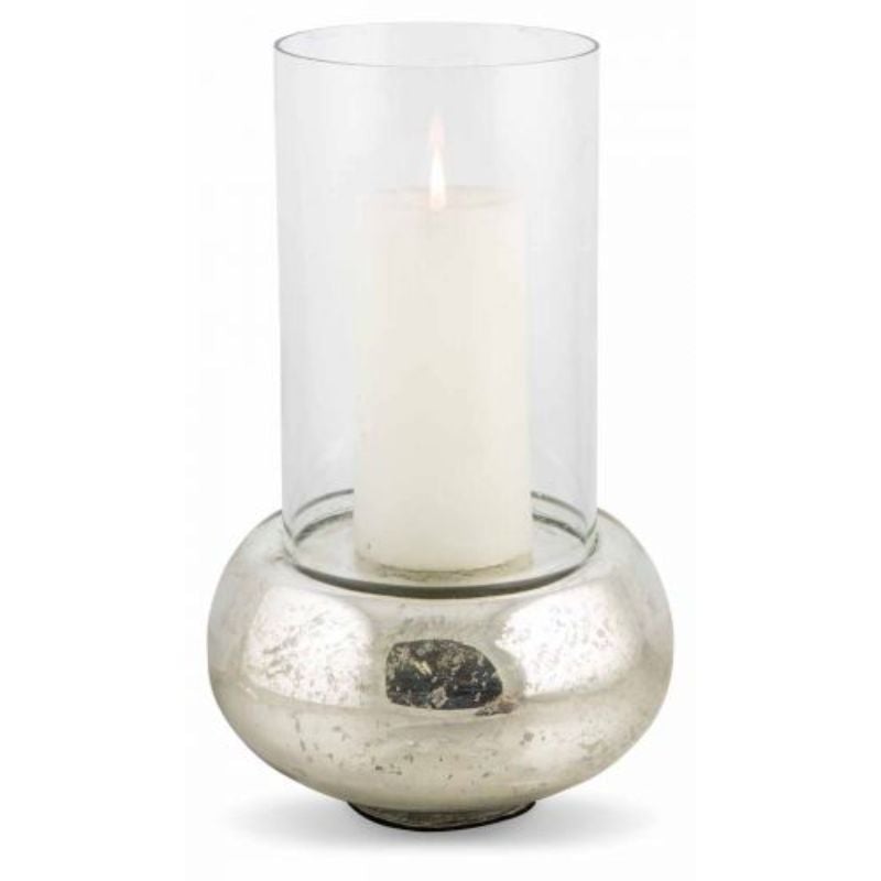 Glass Hurricane Lamp With Round Metal Base Medium - 16.5cm x 16.5cm x 25.5cm