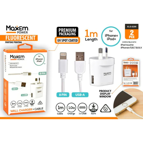 2 Pack AC Charger + iPhone 8pin Cable