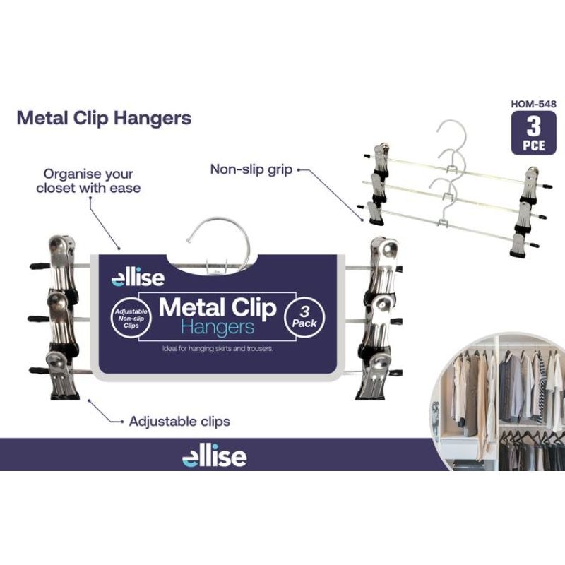 3 Pack Metal Skirt & Trouser Hanger with Grips