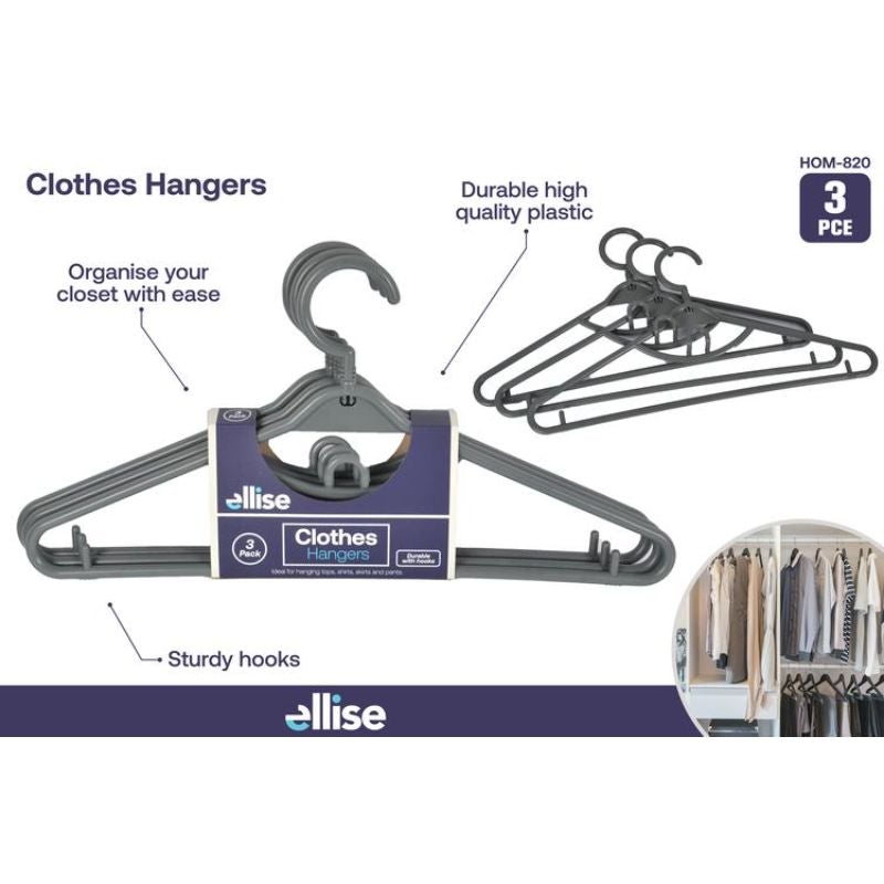 3 Pack Grey Plastic Hangers