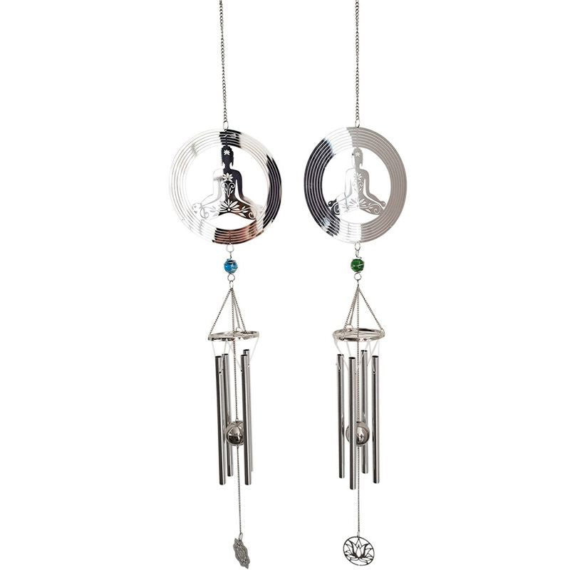 Silver Flower Pattern Yoga Lady Wind Chime