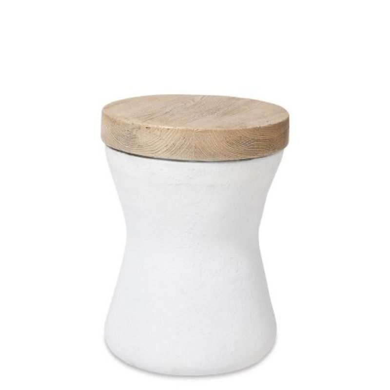 Light Oak White Hamptons Indoor/Outdoor Round Faux Wood Stool - 28cm x 39cm