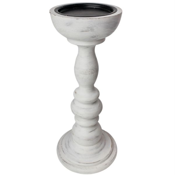 Wooden White Table Top Candle Holder - 29cm x 13cm