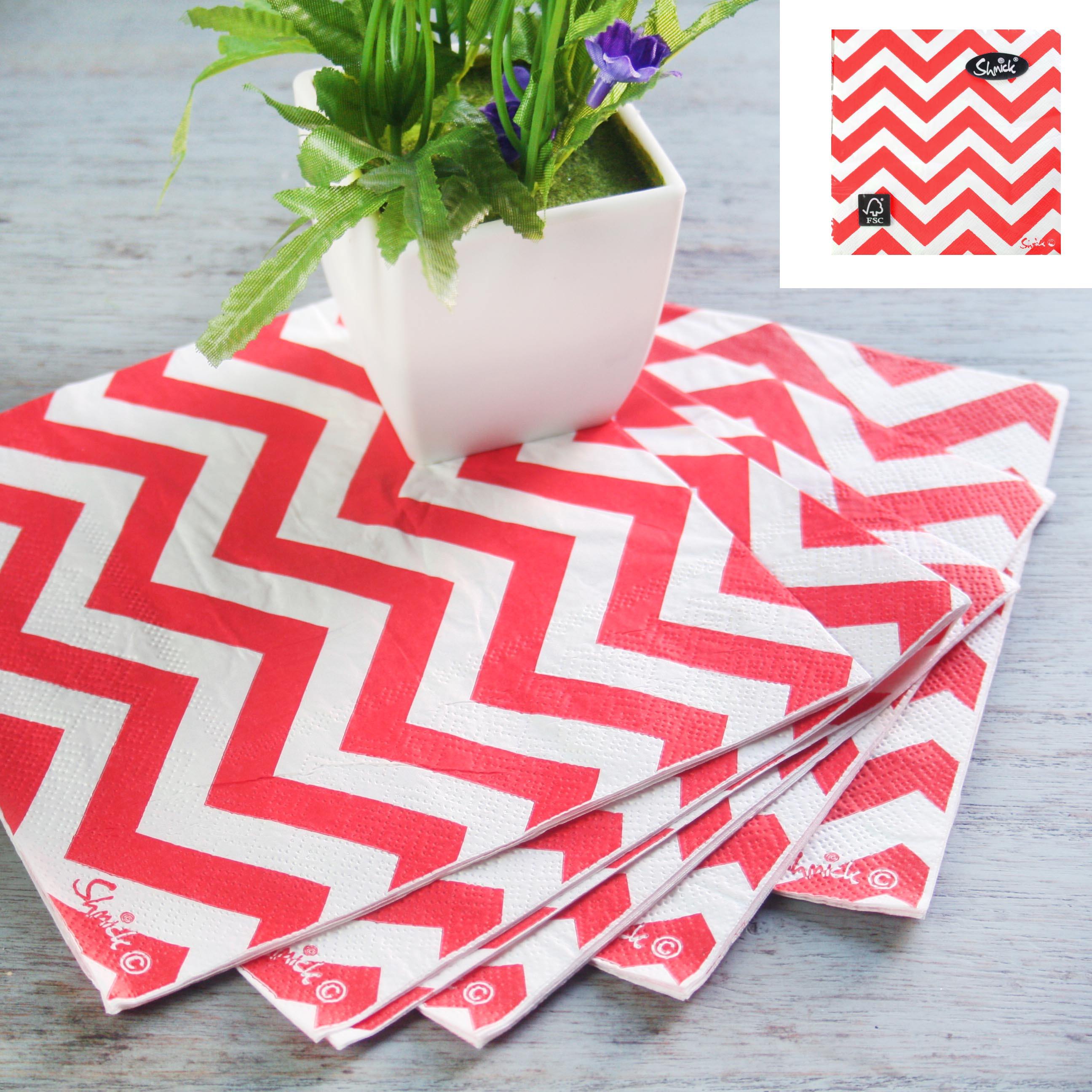 20 Pack Red Chevron Napkin - 33cm x 33cm - The Base Warehouse