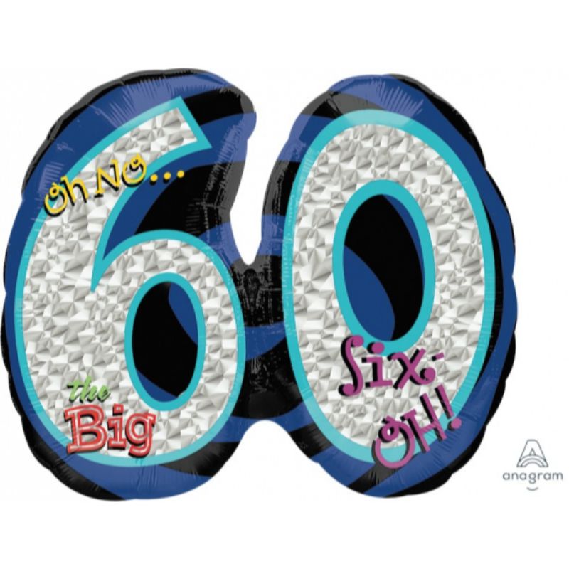 Holographic Six Oh No Its My Birthday Foil Balloon - 66cm x 53cm