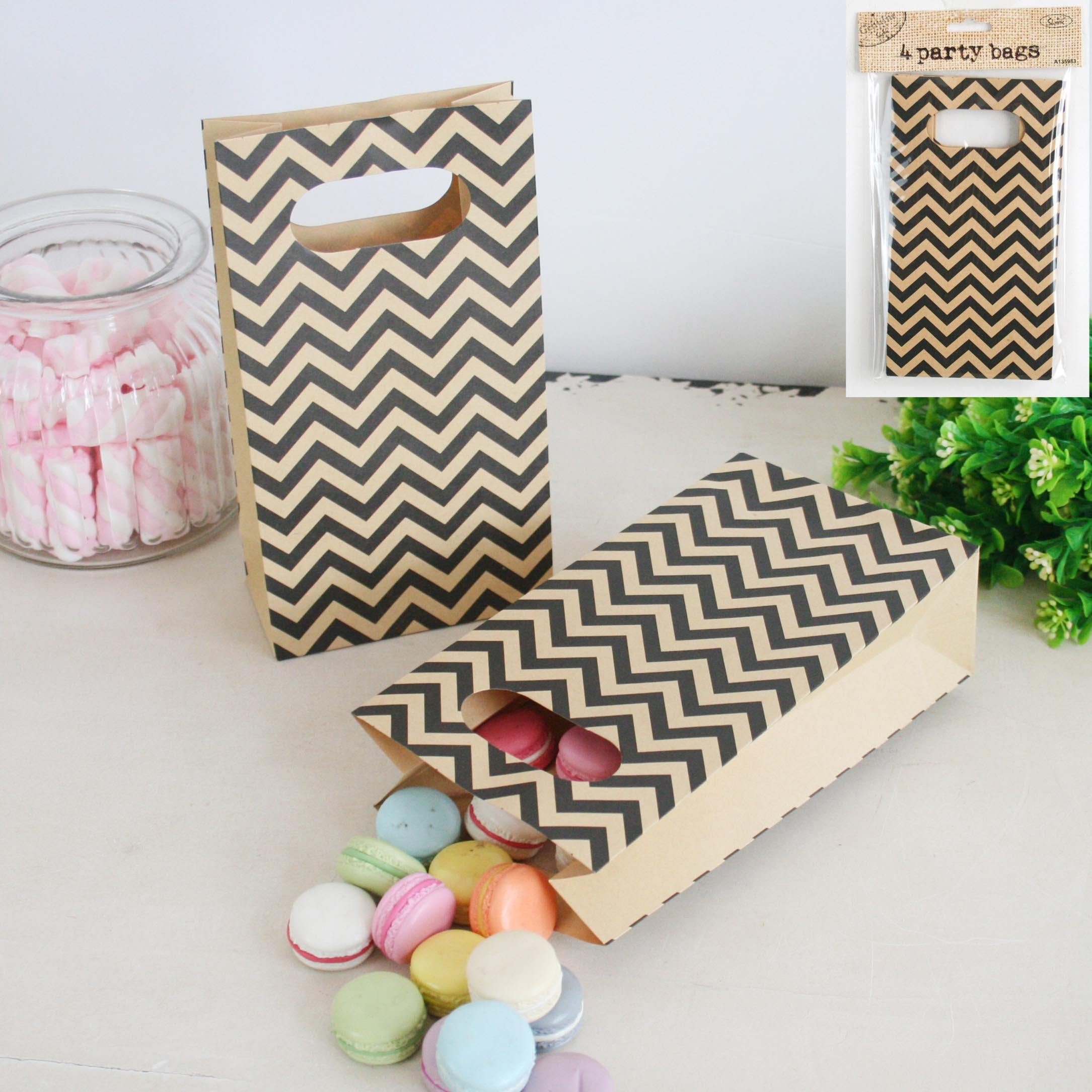 4 Pack Black Kraft Chervon Party Bags