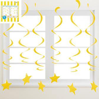 6 Pack Yellow Plastic Swirl Hanging Decorations with Star