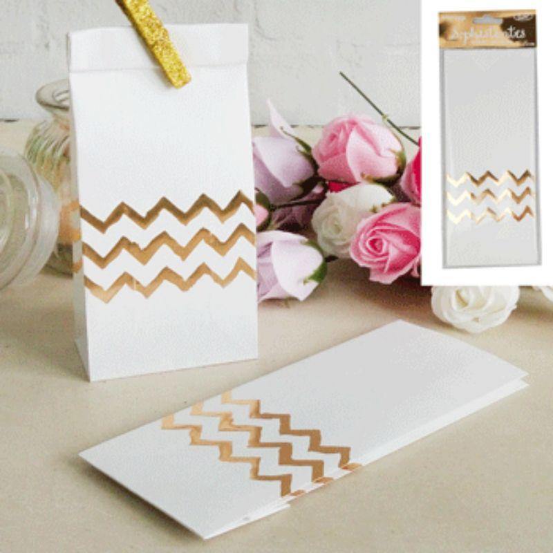 4 Pack Metallic Gold Chevron Loot Bag - 9cm x 22cm - The Base Warehouse