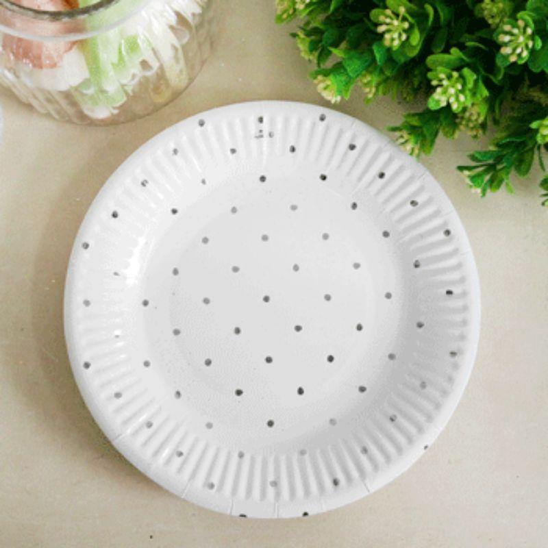 12 Pack Metallic Mini Silver Dotty Paper Plates - 18cm