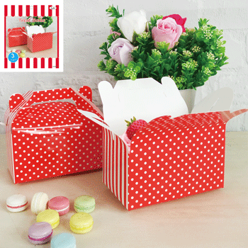 3 Pack Red Dotty Treat Box - 14cm x8cm x 8cm - The Base Warehouse