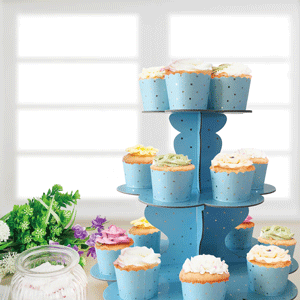 Blue 3 Tier Cake Stand with Gold Dots - The Base Warehouse