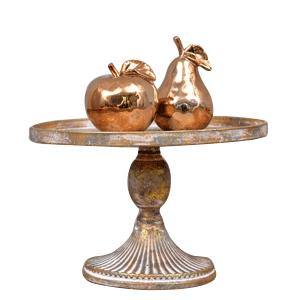 Antique Gold Metal Cake Stand - 35.5cm x 35.5cm x 23.5cm - The Base Warehouse