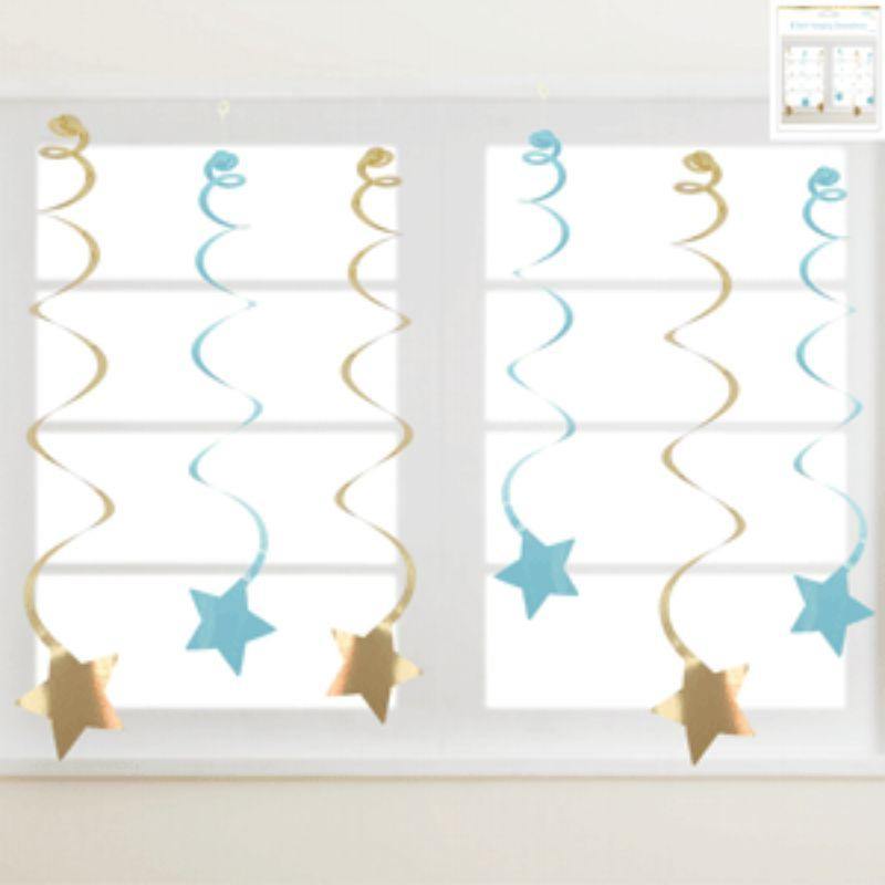 6 Pack Luxe Blue Swirl Hanging Decorations - The Base Warehouse