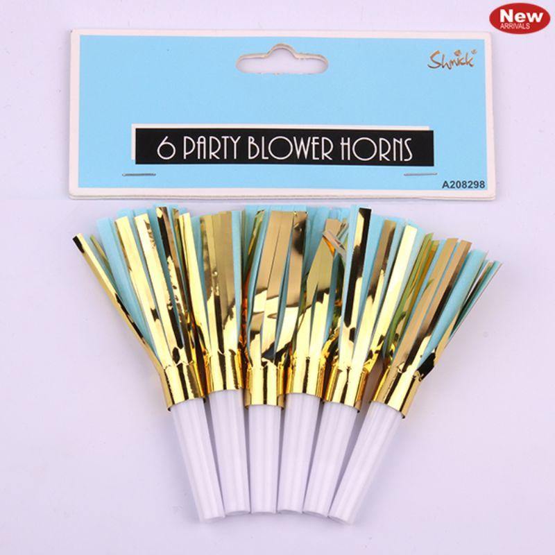 6 Pack Luxe Blue Party Blow Horns - The Base Warehouse