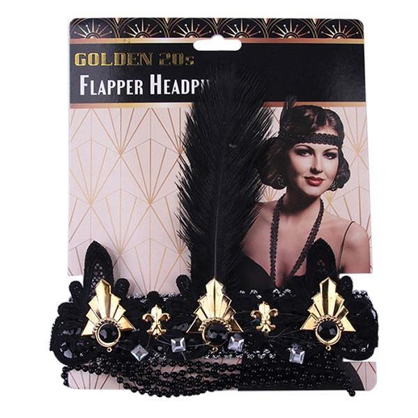 Black & Gold 1920s Flapper Headband - The Base Warehouse