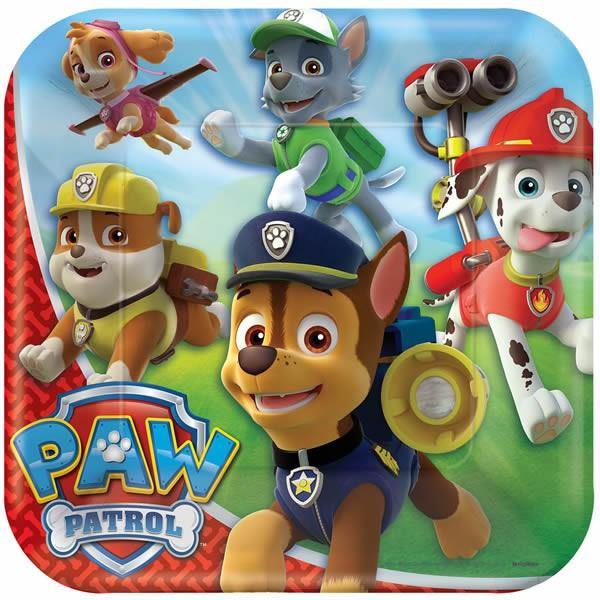 8 Pack Paw Patrol Square Dinner Plates - 23cm