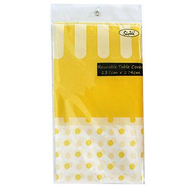Yellow Polka Dotty Tablecover - 137cm x 274cm - The Base Warehouse