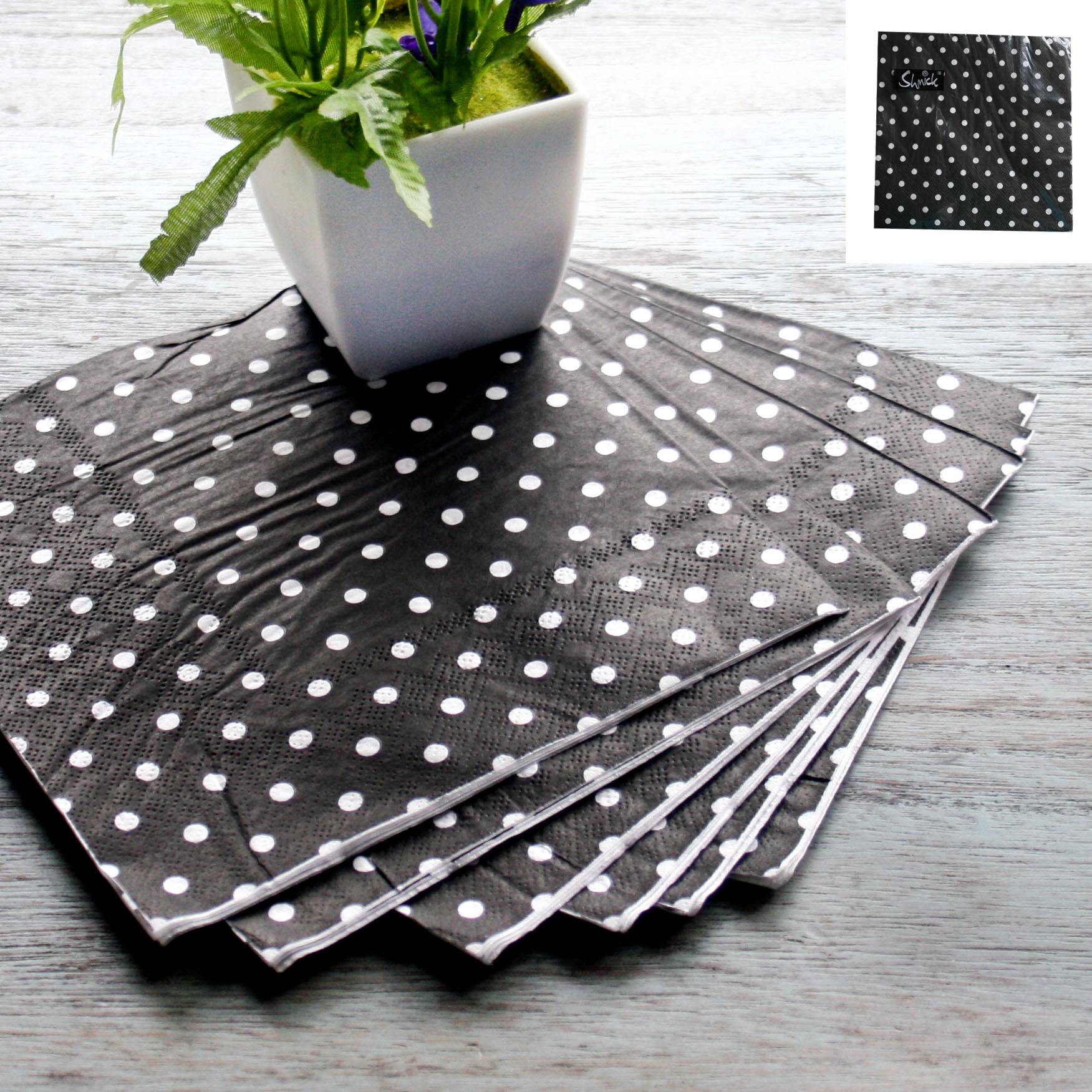 20 Pack Black & White Dot Napkins - 33cm x 33cm