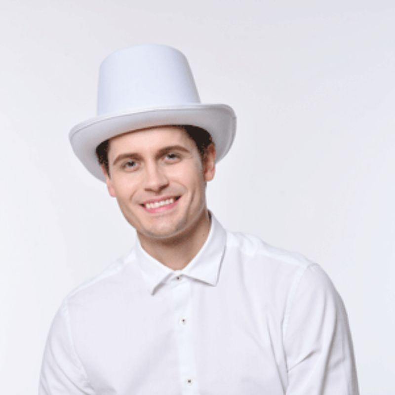 Adult White Top Hat with White Band
