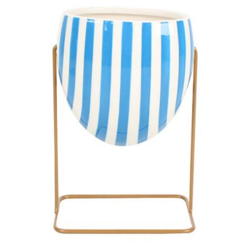 Pluto Dolomite Planter with Metal Stand - 21cm x 16cm - The Base Warehouse