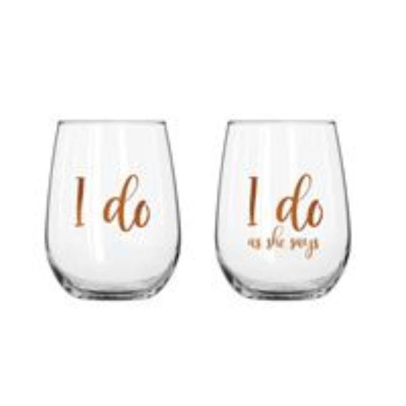 2 Pack Rose Gold I DO Stemless Wine Glass - 600ml - The Base Warehouse