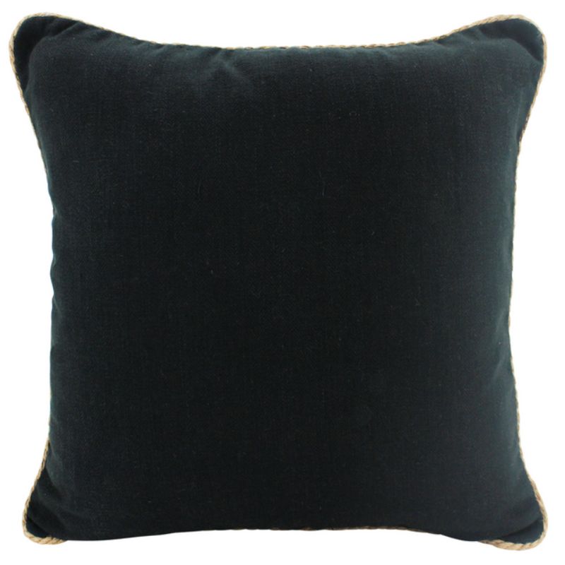 Rope Trimmed Linen Black Cushion - 50cm x 50cm