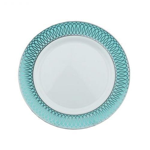 4 Pack Blue Swirl Design Heavy Duty Dinner Plate - Large - The Base Warehouse
