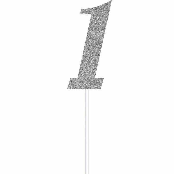 Silver Glitter 1 Cake Topper