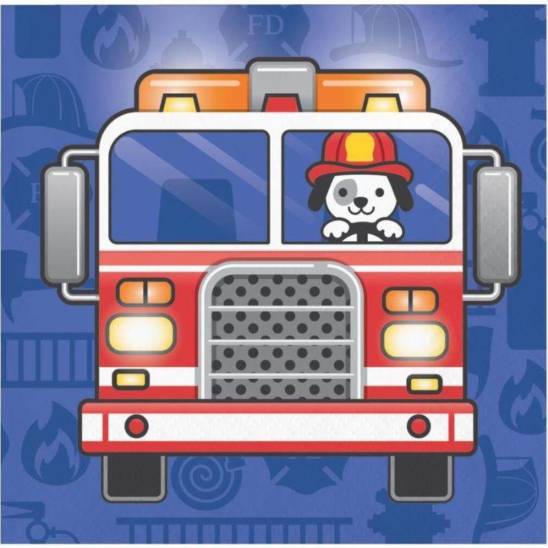 16 Pack Flaming Fire Truck Beverage Napkins - 25cm - The Base Warehouse
