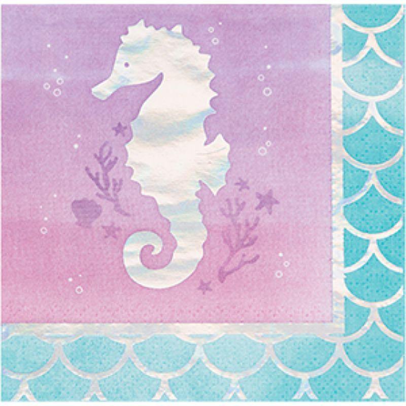 16 Pack Mermaid Shine Iridescent Beverage Napkins - 25cm - The Base Warehouse