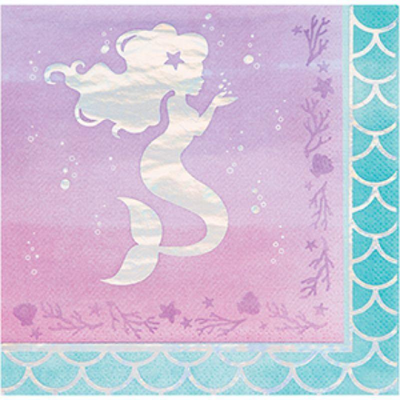 16 Pack Mermaid Shine Iridescent Lunch Napkins - 33cm - The Base Warehouse