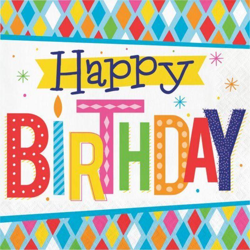 16 Pack Bright Birthday Lunch Napkins - 33cm - The Base Warehouse