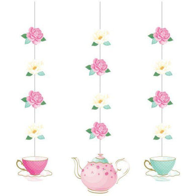 3 Pack Floral Tea Party Hanging Cutouts - 81cm - The Base Warehouse