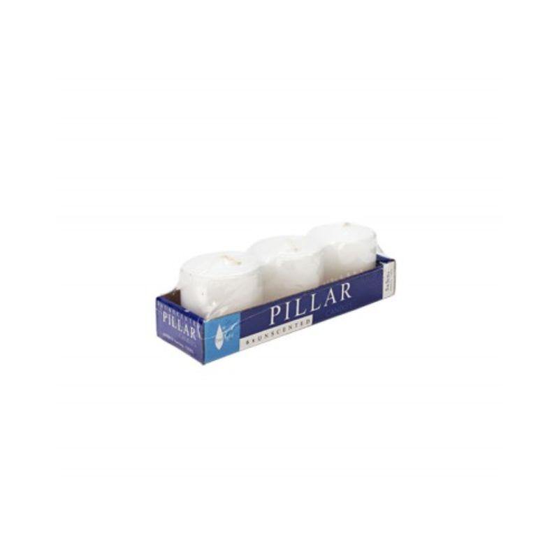 3 Pack White Pressed Pillar Candles - 5cm x 5cm - The Base Warehouse