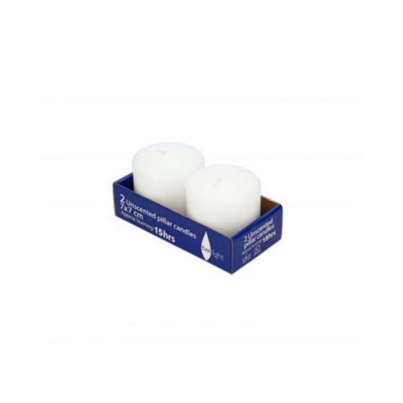 2 Pack White Pressed Pillar Candle - 7cm x 7cm