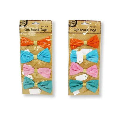 4 Pack Gift Bow & Tags - 11.5cm x 5cm - The Base Warehouse