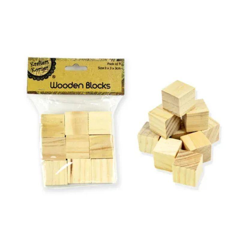 9 Pack Wooden Blocks - 3cm x 3cm - The Base Warehouse