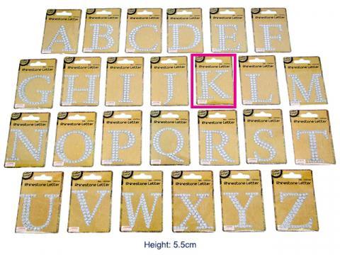 Adhesive Rhinestone Letter K - 4.5cm x 5.5cm