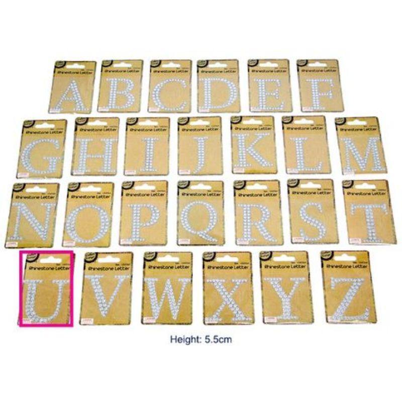 Adhesive Rhinestone Letter U - 4.5cm x 5.5cm