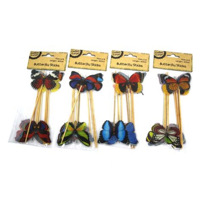 8 Pack Butterfly Sticks - 16.5cm