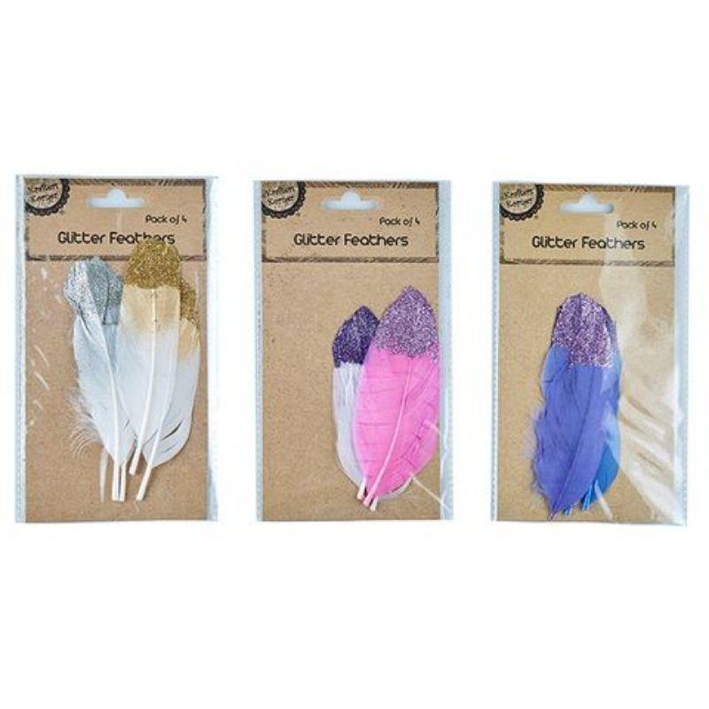 4 Pack Glitter Feathers - 3.5cm x 11cm