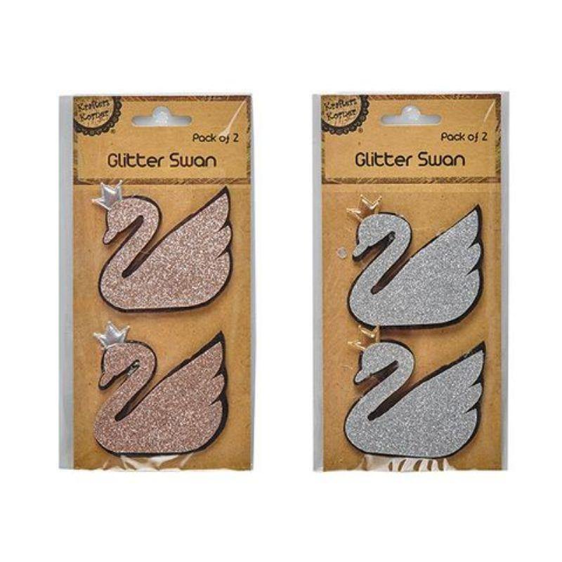 2 Pack Glitter Swan with Crown - 7cm x 7cm