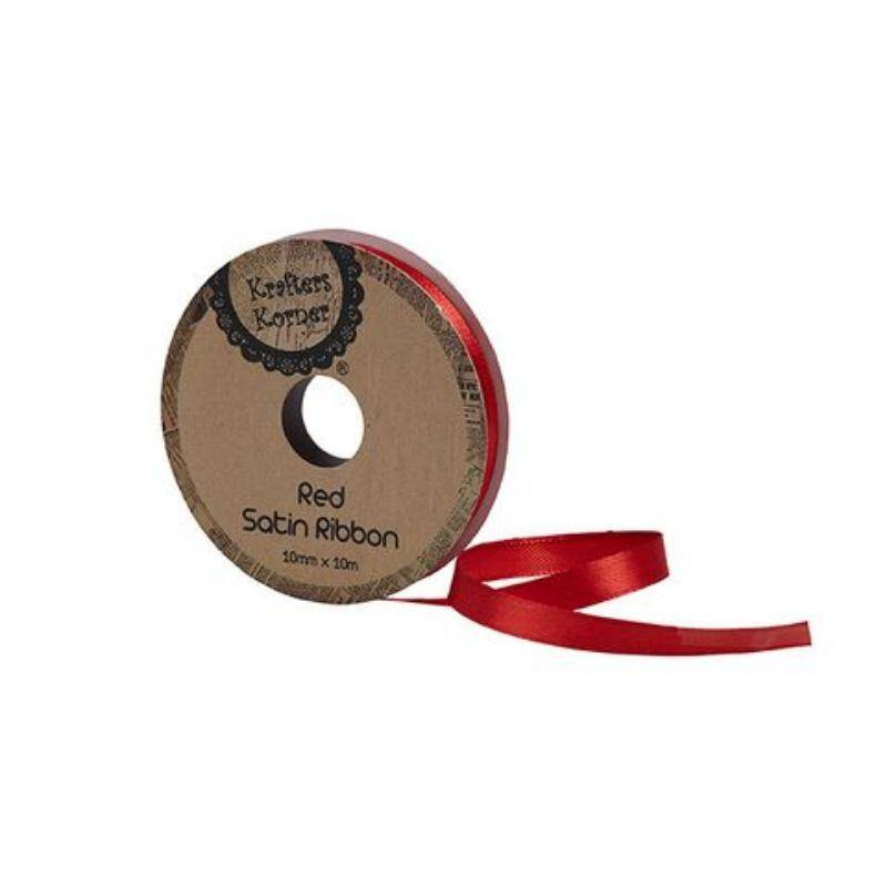 Satin Red Ribbon - 10mm x 10m